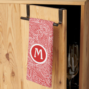 Initial in Red Scribbleprint Kitchen Handtuch
