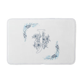 Initial "J" Blue Monogram Calm Floral Badematte