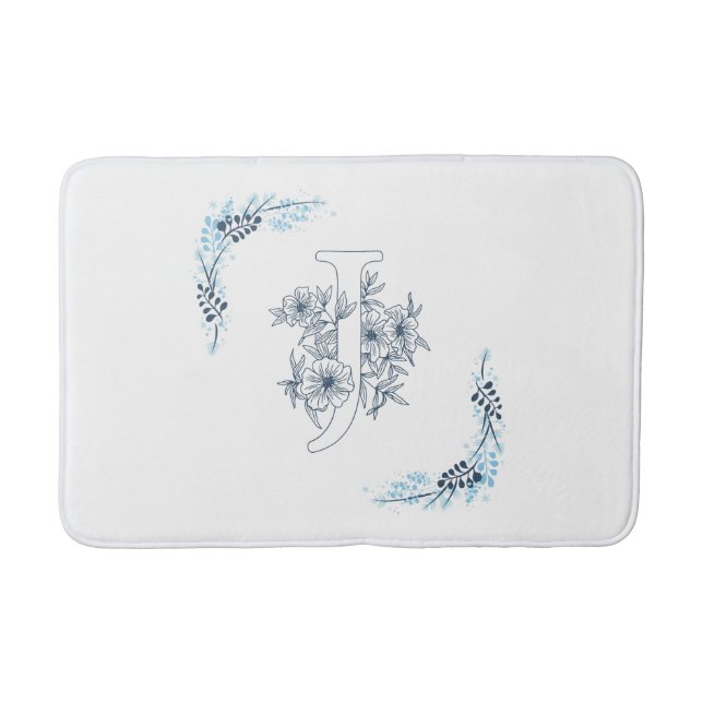 Initial "J" Blue Monogram Calm Floral Badematte (Vorderseite)