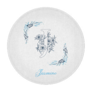 Initial "J" Blue Monogram Calm Floral Schneidebrett