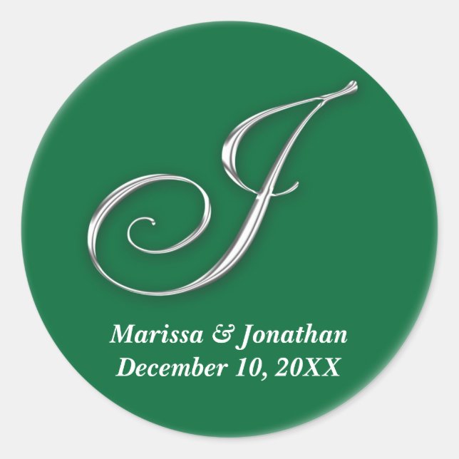 Initial-J-individuelle Name mit grünem Monogramm z Runder Aufkleber (Vorderseite)