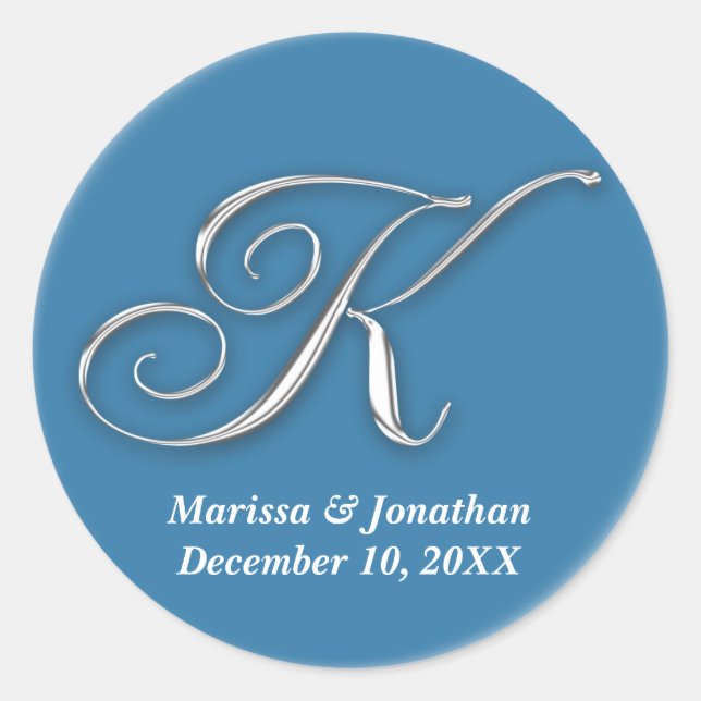 Initial-K-blauer Monogramm-individuelle Name favor Runder Aufkleber (Vorderseite)