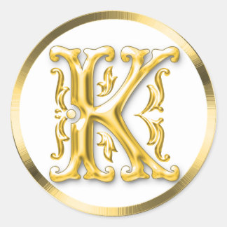 Initial-K-Round-Aufkleber in Gold Runder Aufkleber