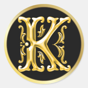 Initial-K-Round-Aufkleber in Gold Runder Aufkleber