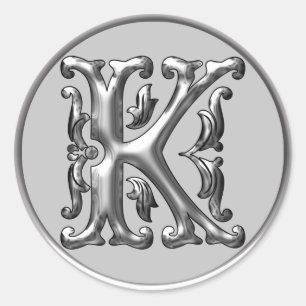 Initial-K-Rundkleber in Silber Runder Aufkleber