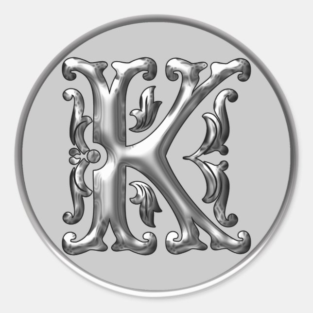 Initial-K-Rundkleber in Silber Runder Aufkleber (Vorderseite)