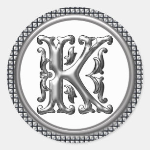 Initial-K-Rundkleber in Silber Runder Aufkleber