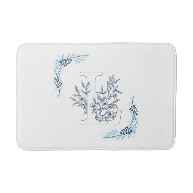 Initial "L" Blue Monogram Calm Floral Badematte (Vorderseite)