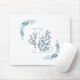 Initial "L" Blue Monogram Calm Floral Mousepad