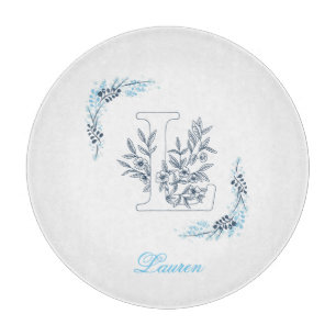Initial "L" Blue Monogram Calm Floral Schneidebrett