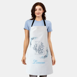 Initial "L" Blue Monogram Calm Floral Schürze