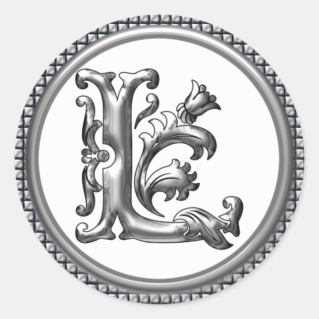 Initial L Round Aufkleber in Silber (Vorderseite)