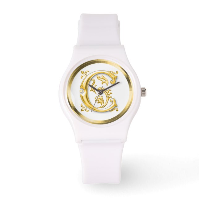 Initial Letter C Stilvoll Girly Designer Armbanduhr (Vorderseite)