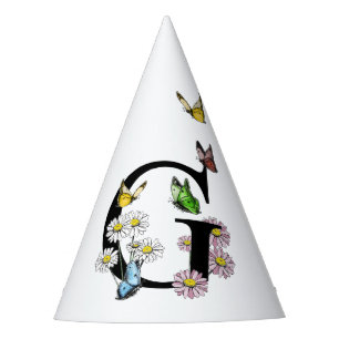 Initial Letter G Floral Butterfly Monogramm Partyhütchen