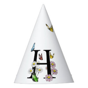 Initial Letter H Floral Butterfly Monogramm Partyhütchen