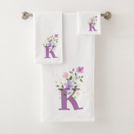 Initial Letter K Plus Blumendesign Badetuch Set