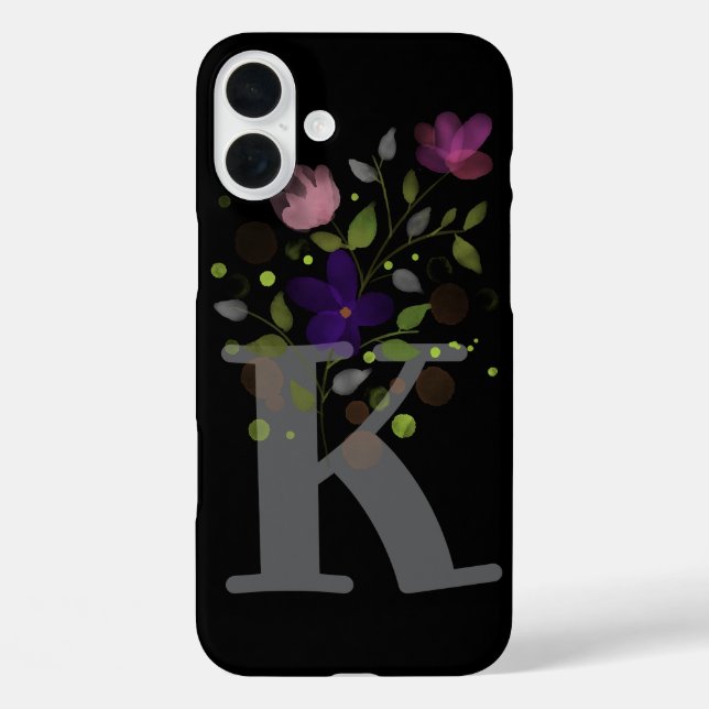 Initial Letter K Plus floral Design iPhone 16 Plus Hülle (Rückseite)