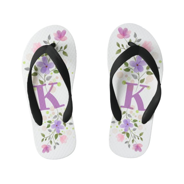 Initial Letter K Plus floral Design Kinderbadesandalen (Fußbett)