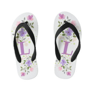 Initial Letter L Plus floral Design Kinderbadesandalen