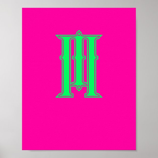 Initial Letter Modern Monogram Stylish Pink Green Poster (Vorne)