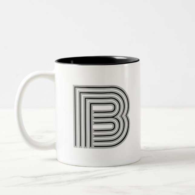 Initial Letter Monogram Black White Modern Stylish Zweifarbige Tasse (Links)