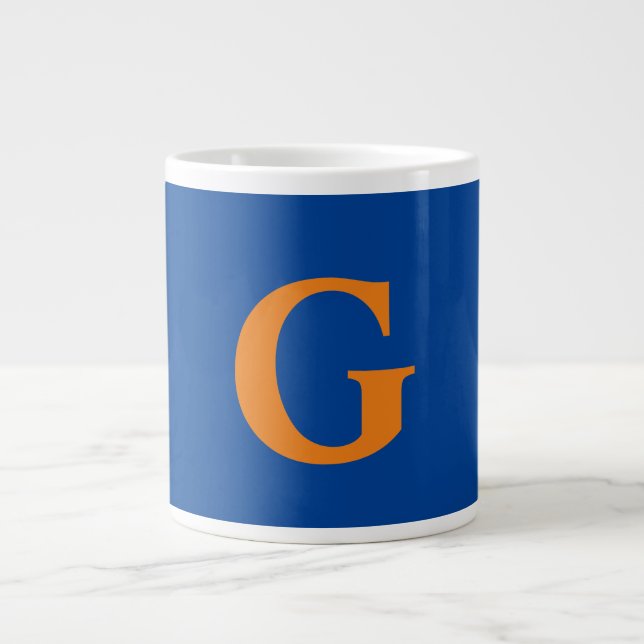 Initial Letter Monogram Modern Stylish Blue Orange Jumbo-Tasse (Vorderseite)