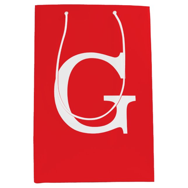 Initial Letter Monogram Red White Plain Simple Mittlere Geschenktüte (Vorderseite)