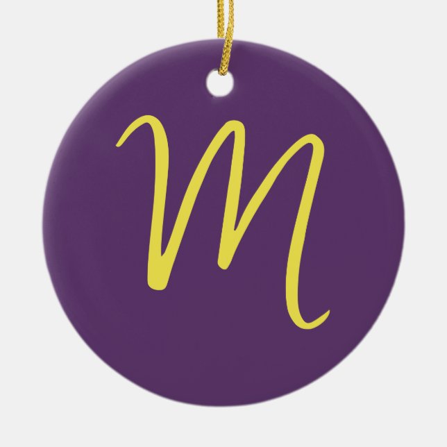 Initial Letter Monogram Stylish Indigo Yellow Keramik Ornament (Vorne)