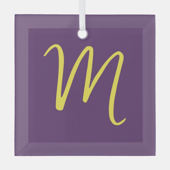 Initial Letter Monogram Stylish Indigo Yellow Ornament Aus Glas (Vorderseite)