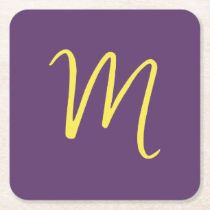 Initial Letter Monogram Stylish Indigo Yellow Rechteckiger Pappuntersetzer