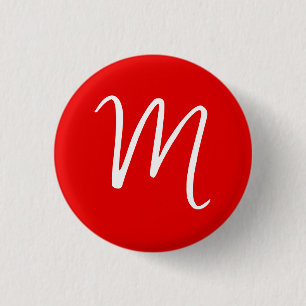 Initial Letter Monogram Stylish Red White Button