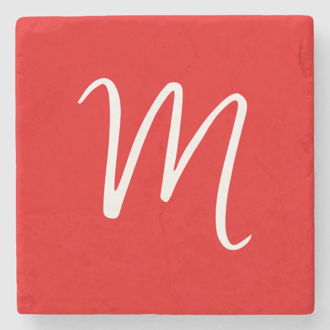 Initial Letter Monogram Stylish Red White Steinuntersetzer (Vorderseite)