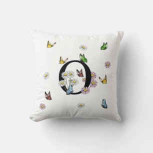 Initial Letter O Floral Butterfly Monogramm Kissen