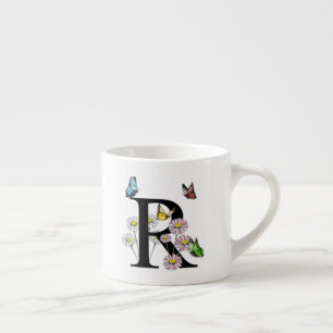 Initial Letter R Floral Butterfly Monogramm Espressotasse