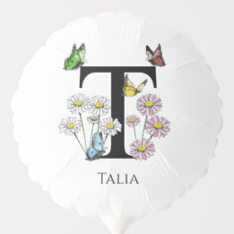 Initial Letter T Floral Butterfly Monogramm Ballon