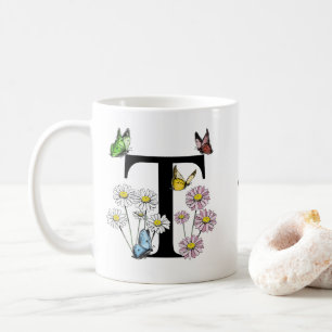 Initial Letter T Floral Butterfly Monogramm Kaffeetasse