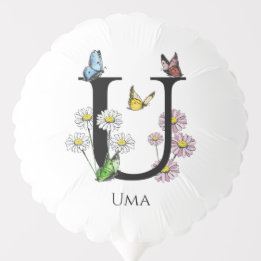 Initial Letter U Floral Butterfly Monogramm Ballon