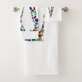 Initial Letter W Gemstone Design Badhandtuch Set
