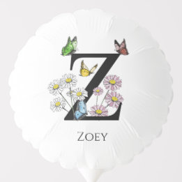 Initial Letter Z Floral Butterfly Monogramm Ballon