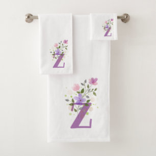 Initial Letter Z Plus floral Design Badhandtuch Set