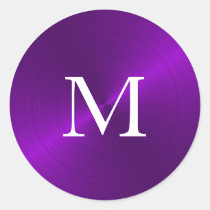 Initial lila gebürstetes Metallisches Monogramm Runder Aufkleber