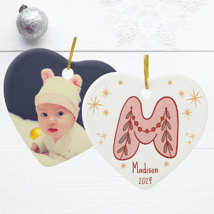 Initial M Baby S First Christmas Pattern Keramik Ornament