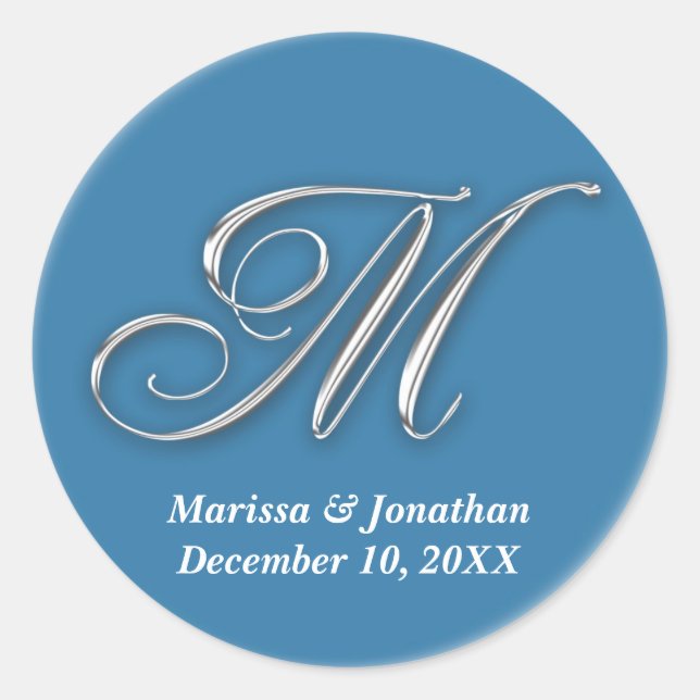 Initial M blauer monogramm individuelle Name favor Runder Aufkleber (Vorderseite)