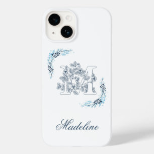 Initial "M" Blue Monogram Calm Floral Case-Mate iPhone 14 Hülle