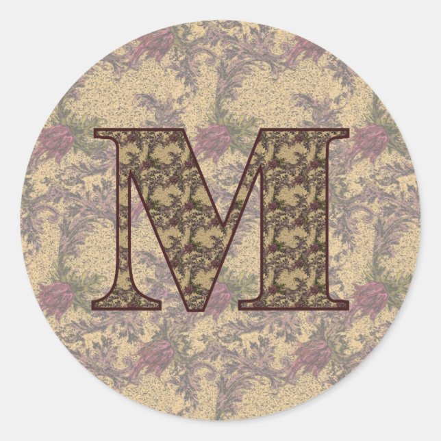 Initial-M-Elegant Runder Aufkleber (Vorderseite)