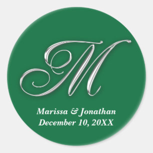 Initial M grüner monogramm individuelle Name favor Runder Aufkleber