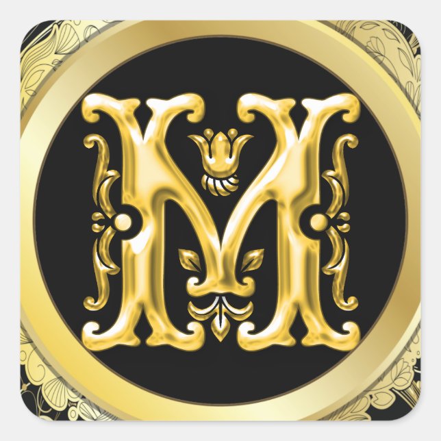 Initial M Square Sticker in Gold (Vorderseite)