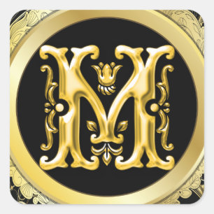 Initial M Square Sticker in Gold