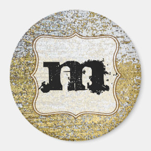 Initial Magnet Gold und Silver Grunge Monogram