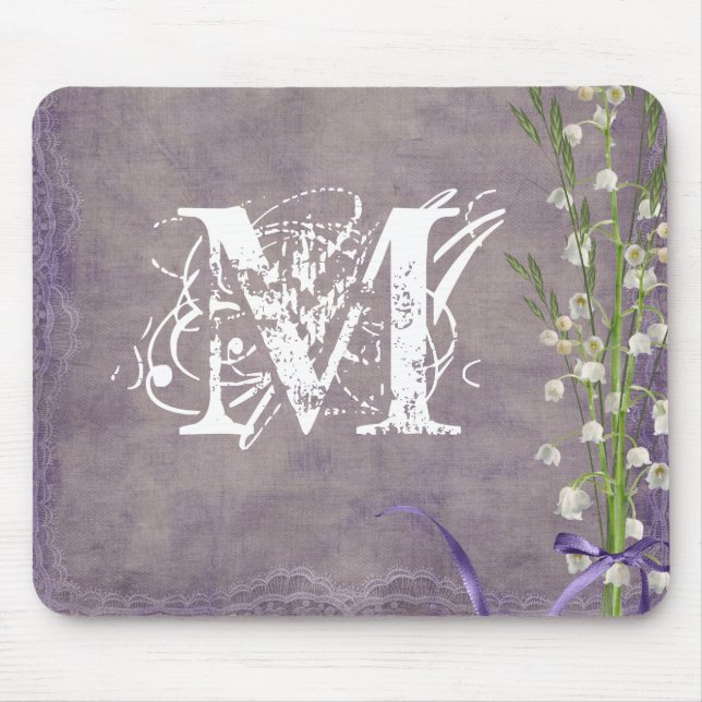 Initial-Maus-Pad für die Blume "Lace Monogram" Mousepad (Vorne)